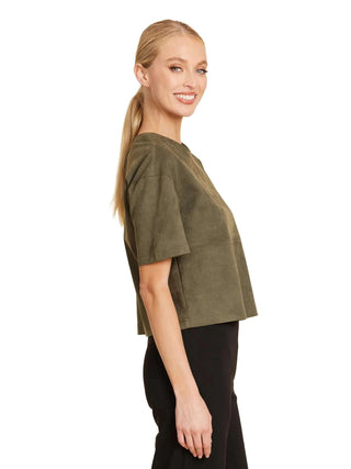 Faux Suede Cropped Tee - Olive Tops Dolce Cabo Monkee's of The Woodlands