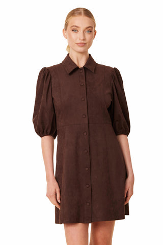 Dolce Cabo Faux Suede Puff Sleeve Dress - Coffee