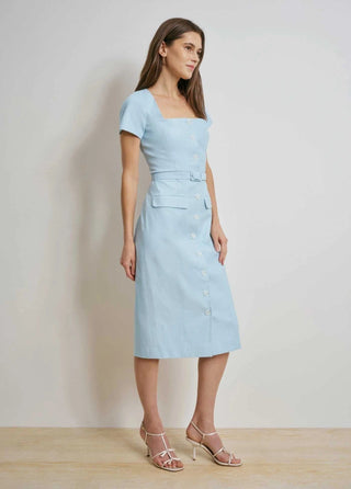 favorite daughter dresses Favorite Daughter Women's The Mademoiselle Belted Cotton Midi-Dress - Sea Blue