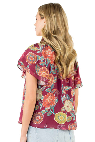 Flutter Sleeve Floral Detailed Top - Multi