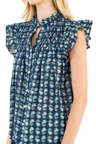 Flutter Sleeve V-Neck Top - Navy Tops THML Monkee's of The Woodlands
