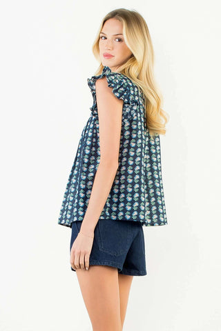 Flutter Sleeve V-Neck Top - Navy Tops THML Monkee's of The Woodlands