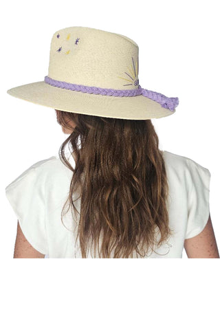 Baldiz "Geaux" Game Day Hat for LSU. natural straw hat with purple braided band and 'GEAUX' embroidery