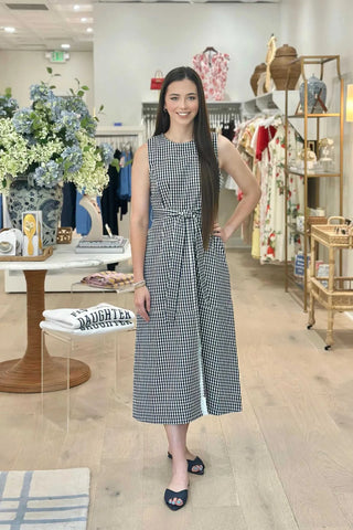 Gingham Dress - Navy Dresses entro Monkee's of The Woodlands