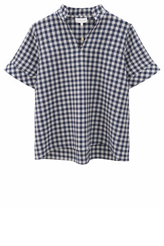 Gingham Top - Navy Tops entro Monkee's of The Woodlands