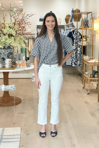 Gingham Top - Navy Tops entro Monkee's of The Woodlands