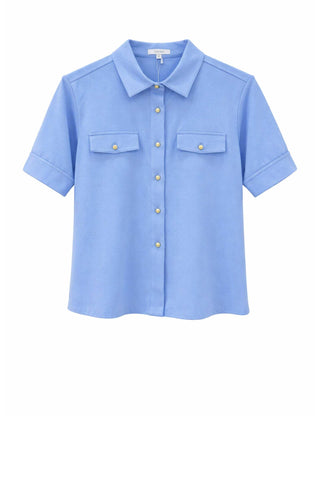 Gold Button Polo - Vista Blue Tops Tyler Boe Monkee's of The Woodlands
