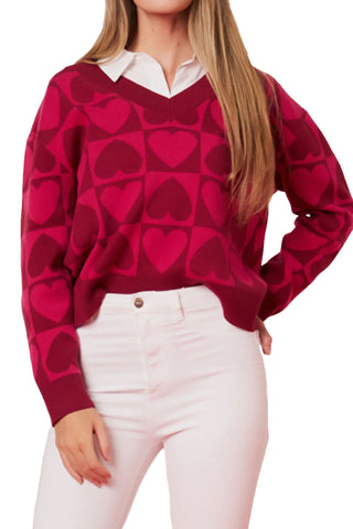 English Factory Pink and Burgundy Heart Sweater