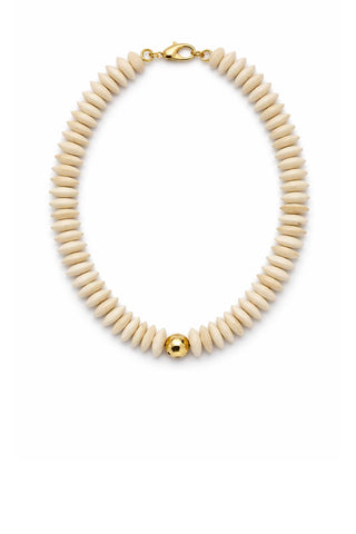 Heishi Necklace with Hammered Ball - Cream Necklaces Virtue Monkee's of The Woodlands