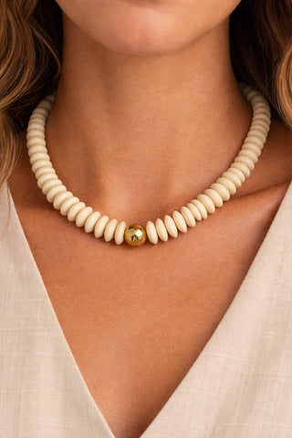 Heishi Necklace with Hammered Ball - Cream Necklaces Virtue Monkee's of The Woodlands