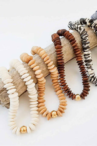 Heishi Necklace with Hammered Ball - Cream Necklaces Virtue Monkee's of The Woodlands