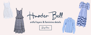Hunter Bell Spring collection featuring feminine silhouettes and blue prints for Monkee's of The Woodlands