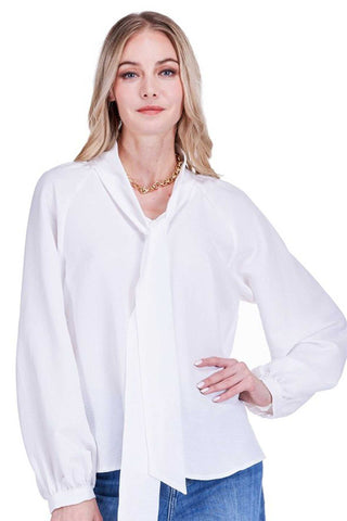 Jade V-Neck Button Tie Blouse - White
