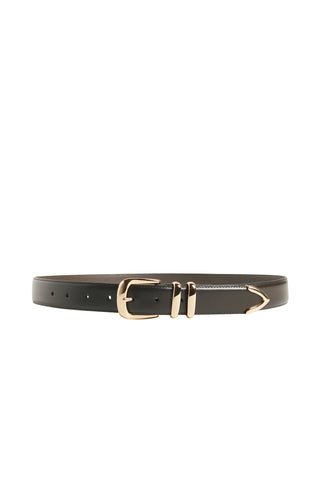 Favorite Daughter The Jordan Belt in Brown Leather and Gold. Brown leather belt with gold buckle and matching gold hardware details