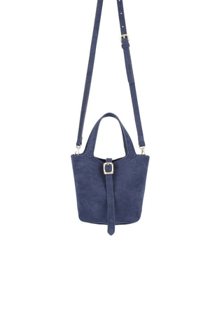 Joya Bucket Mini Faux Suede Bag- Navy