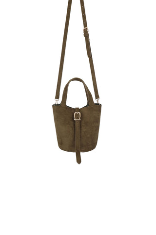 Joya Bucket Mini Faux Suede Bag - Olive