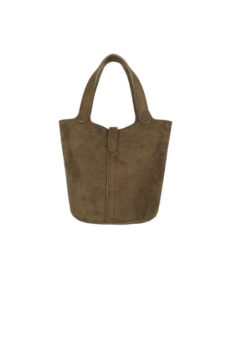 Joya Bucket Mini Faux Suede Bag - Olive