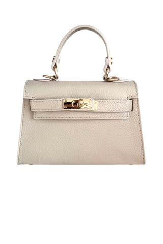 Beige Italian Leather Top Handle Bag Inspired Kelly Bag