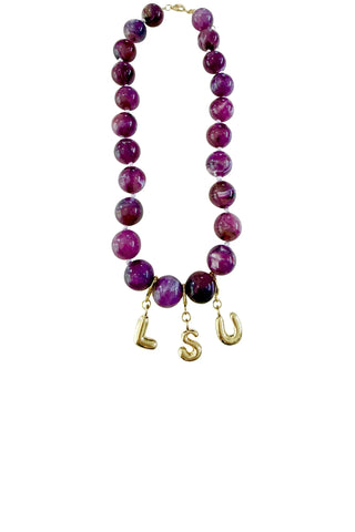 LSU Campus Game Day Purple Bubble Letter Beaded Necklace