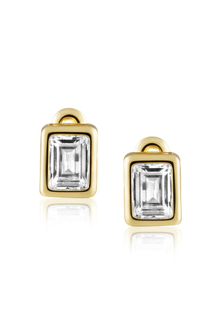 Yellow Gold Bezel Stud Earrings with Cubic Zirconia in the center