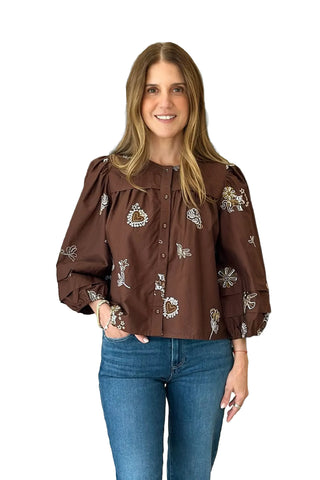 Liliane Emb Button Down Top