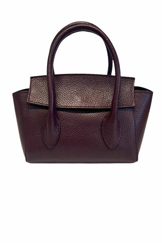 Top Handle Leather Women's Handbag with Flap in Dark Bordeaux Wine Leather