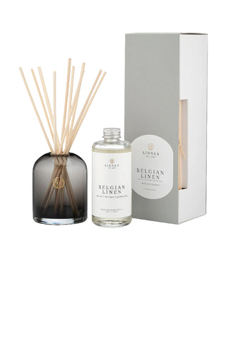 Linnea Belgian Linen Reed Diffuser Kit. Luxury Home Fragrance and Gift