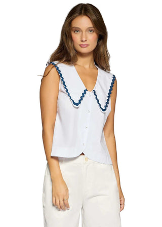 Luciana Top - White/Navy Tops Lost + Wander Monkee's of The Woodlands