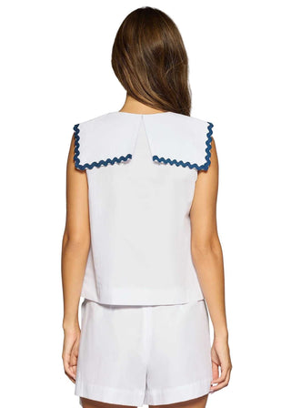 Luciana Top - White/Navy Tops Lost + Wander Monkee's of The Woodlands