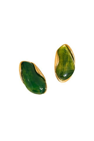 MaéLie 18k Gold Non-Tarnish Resin Drop Earrings - Green Earrings Flanerie Monkee's of The Woodlands