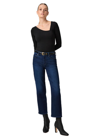 Paige Mason Ankle Straight Jean in Cirques. dark indigo mid-rise straight-leg ankle jeans