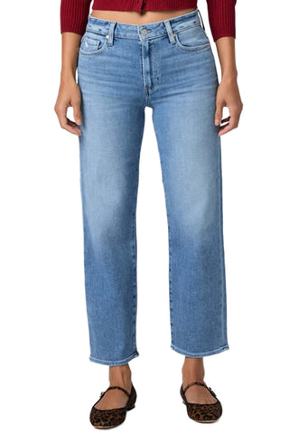 Paigre Mason Ankle Denim in Big Ben. Mid-rise straight leg ankle jeans in light blue vintage wash with natural fading and lived-in details
