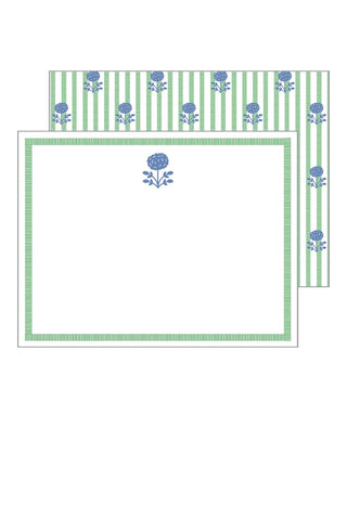 Notecard Set Of 10 | Floral Stripe Green Blue - Floral Stripe Giftable WH Hostess Social Stationery Monkee's of The Woodlands