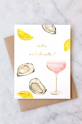 Oysters and Rosé Celebration Greeting Card Giftable Abigail Jayne Design Monkee's of The Woodlands