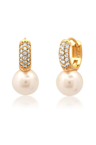 Pave Cz Huggie With Large Pearl Charm Earrings Tai Rittichai Monkee's of The Woodlands