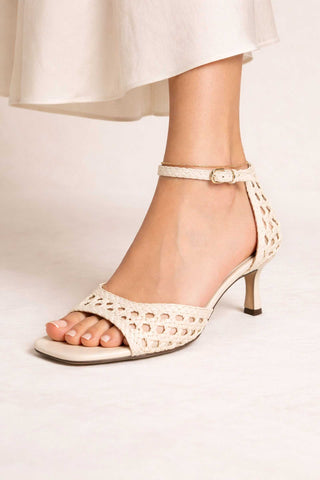 Peyton Kitten Heel Sandal - Modern Ivory Faux Raffia Heels Sam Edelman Monkee's of The Woodlands