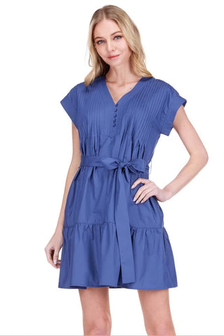 Pin Tuck Edged Dress Navy
