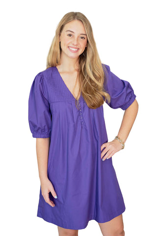 Joy Joy Pin Tuck Yoke Dress in Deep Purple 
