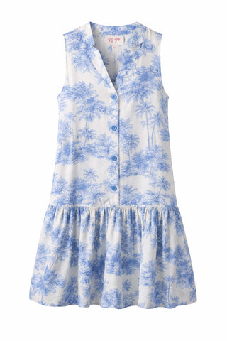 Placket Bubble Dress - Palm Toile Dresses Joy Joy Monkee's of The Woodlands