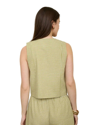 Plaid Button Down Round Neck Sleeveless Top - Olive Tops Moon River Monkee's of The Woodlands