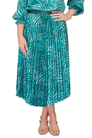 Jade Pleated Skirt in Green Pathways Print