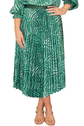 Jade Pleated Skirt in Green Pathways Print