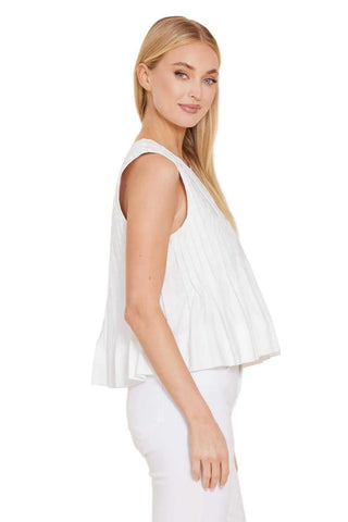 Poplin Pleated Top - White Tops Dolce Cabo Monkee's of The Woodlands