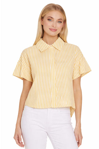 Poplin Stripe Short High Low Top - Yellow/White Tops Dolce Cabo Monkee's of The Woodlands