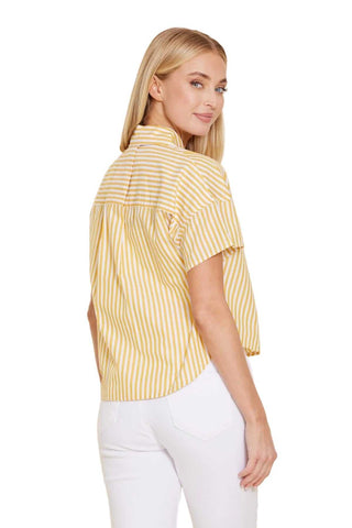 Poplin Stripe Short High Low Top - Yellow/White Tops Dolce Cabo Monkee's of The Woodlands