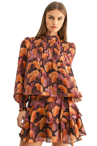 Poppy Smocked Long Sleeve Top - Burgundy Multi Tops Adelyn Rae Monkee's of The Woodlands