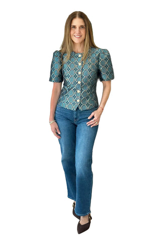 Puff Sleeve Jacket - Gilded Trellis
