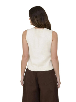 Raw Edge Button Down Knit Cardigan Vest Top - Cream Vests Moon River Monkee's of The Woodlands