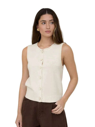 Raw Edge Button Down Knit Cardigan Vest Top - Cream Vests Moon River Monkee's of The Woodlands