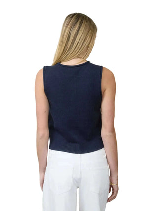 Raw Edge Button Down Knit Cardigan Vest Top - Navy Vests Moon River Monkee's of The Woodlands